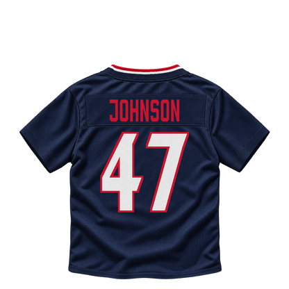 Houston Texans jersey keychain — Caleb Johnson #47. Exact saved player artwork preview.