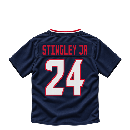 Houston Texans jersey keychain — Derek Stingley Jr. #24. Exact saved player artwork preview.