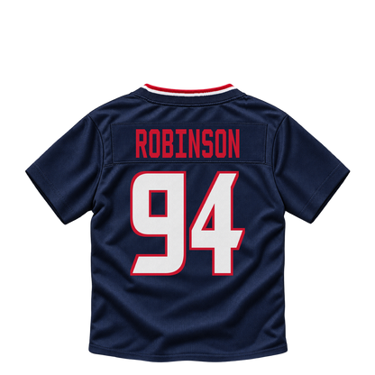 Houston Texans jersey keychain — Dominique Robinson #94. Exact saved player artwork preview.