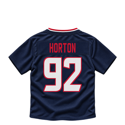 Houston Texans jersey keychain — Dylan Horton #92. Exact saved player artwork preview.