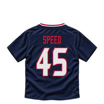 Houston Texans jersey keychain — E.J. Speed #45. Exact saved player artwork preview.