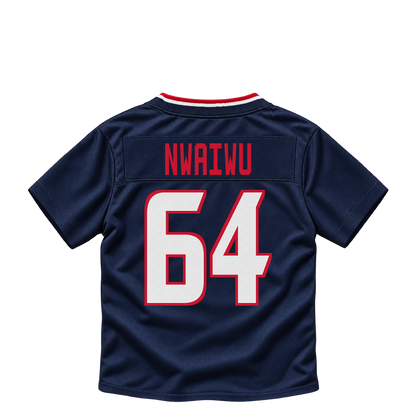 Houston Texans jersey keychain — Febechi Nwaiwu #64. Exact saved player artwork preview.