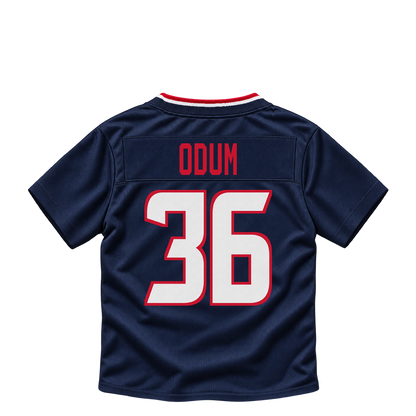 Houston Texans jersey keychain — George Odum #36. Exact saved player artwork preview.