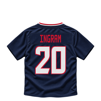 Houston Texans jersey keychain — Ja'Marcus Ingram #20. Exact saved player artwork preview.