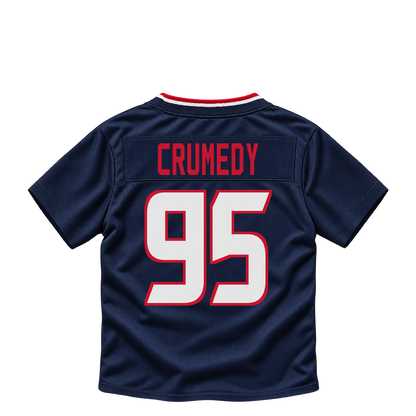 Houston Texans jersey keychain — Jaden Crumedy #95. Exact saved player artwork preview.