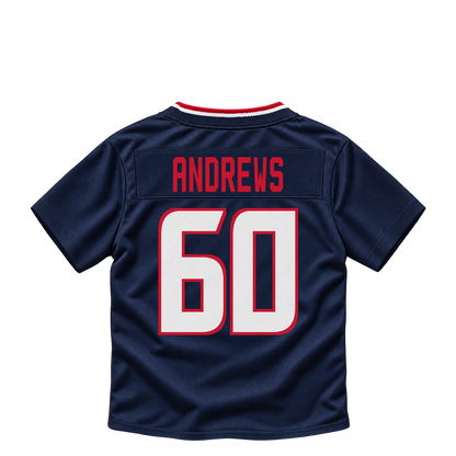 Houston Texans jersey keychain — Jake Andrews #60. Exact saved player artwork preview.