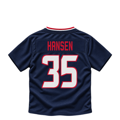 Houston Texans jersey keychain — Jake Hansen #35. Exact saved player artwork preview.