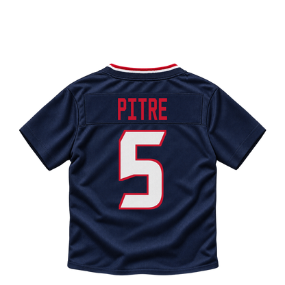 Houston Texans jersey keychain — Jalen Pitre #5. Exact saved player artwork preview.