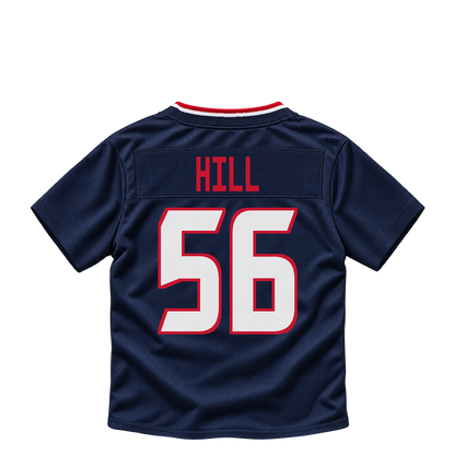 Houston Texans jersey keychain — Jamal Hill #56. Exact saved player artwork preview.