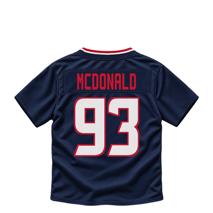 Houston Texans jersey keychain — Kayden McDonald #93. Exact saved player artwork preview.