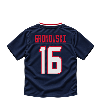 Houston Texans jersey keychain — Mark Gronowski #16. Exact saved player artwork preview.