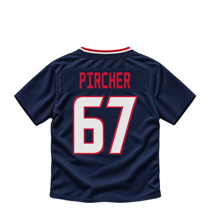 Houston Texans jersey keychain — Max Pircher #67. Exact saved player artwork preview.