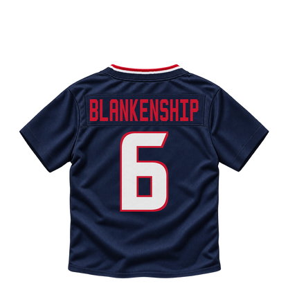 Houston Texans jersey keychain — Reed Blankenship #6. Exact saved player artwork preview.