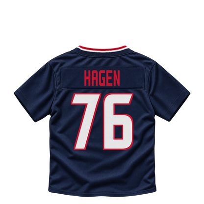 Houston Texans jersey keychain — Sam Hagen #76. Exact saved player artwork preview.
