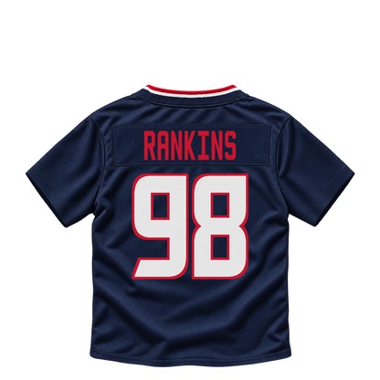 Houston Texans jersey keychain — Sheldon Rankins #98. Exact saved player artwork preview.