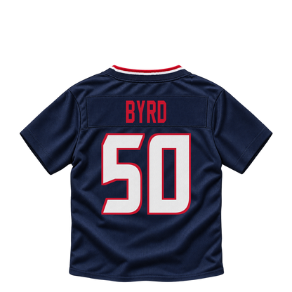 Houston Texans jersey keychain — Solomon Byrd #50. Exact saved player artwork preview.