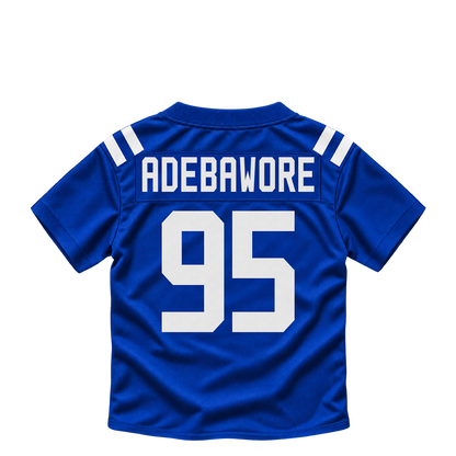 Indianapolis Colts jersey keychain — Adetomiwa Adebawore #95. Exact saved player artwork preview.