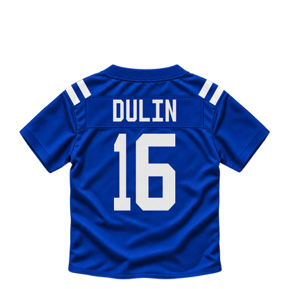 Indianapolis Colts jersey keychain — Ashton Dulin #16. Exact saved player artwork preview.