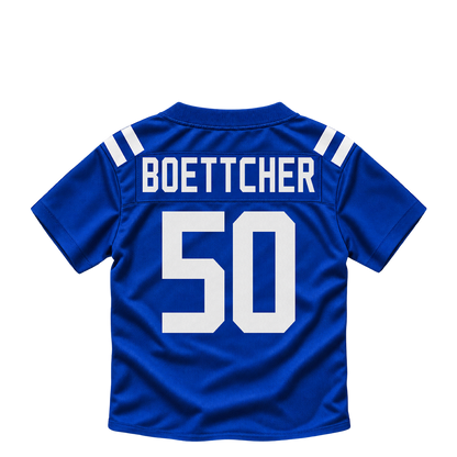 Indianapolis Colts jersey keychain — Bryce Boettcher #50. Exact saved player artwork preview.