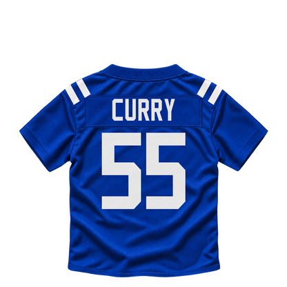 Indianapolis Colts jersey keychain — Caden Curry #55. Exact saved player artwork preview.
