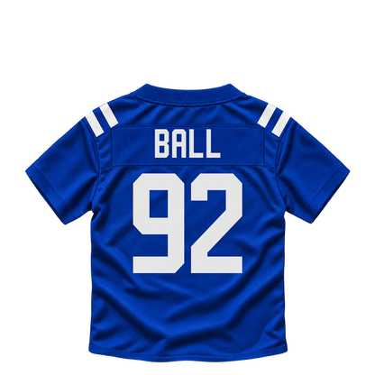 Indianapolis Colts jersey keychain — Cam Ball #92. Exact saved player artwork preview.