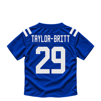 Indianapolis Colts jersey keychain — Cam Taylor-Britt #29. Exact saved player artwork preview.