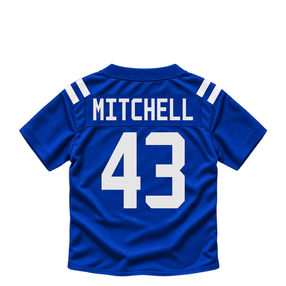 Indianapolis Colts jersey keychain — Cameron Mitchell #43. Exact saved player artwork preview.