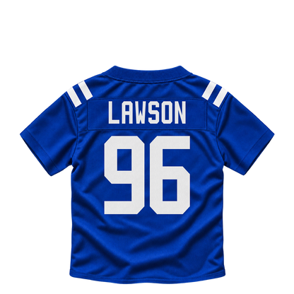 Indianapolis Colts jersey keychain — Carl Lawson #96. Exact saved player artwork preview.