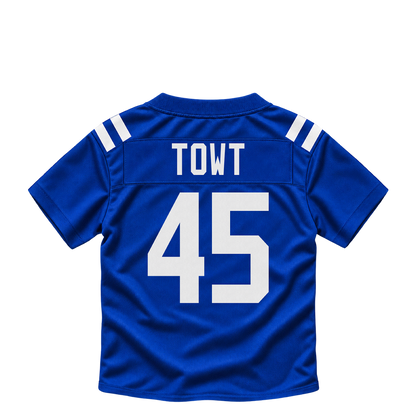 Indianapolis Colts jersey keychain — Carson Towt #45. Exact saved player artwork preview.