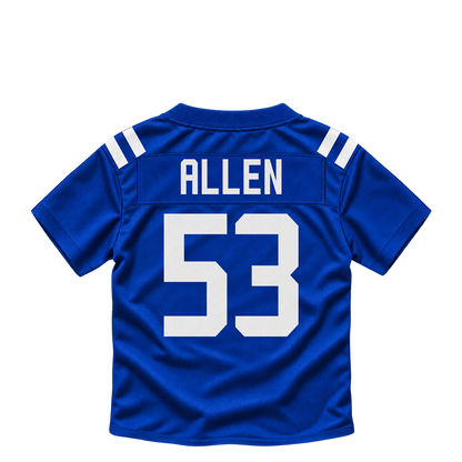 Indianapolis Colts jersey keychain — CJ Allen #53. Exact saved player artwork preview.
