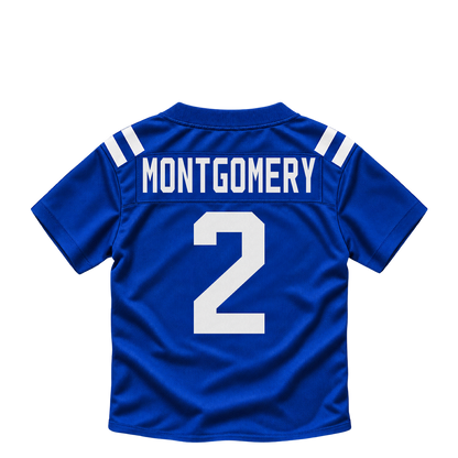 Indianapolis Colts jersey keychain — D.J. Montgomery #2. Exact saved player artwork preview.