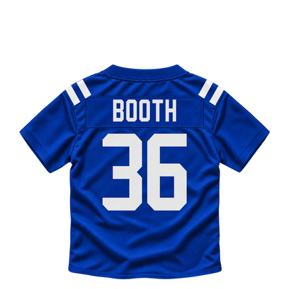Indianapolis Colts jersey keychain — Davon Booth #36. Exact saved player artwork preview.
