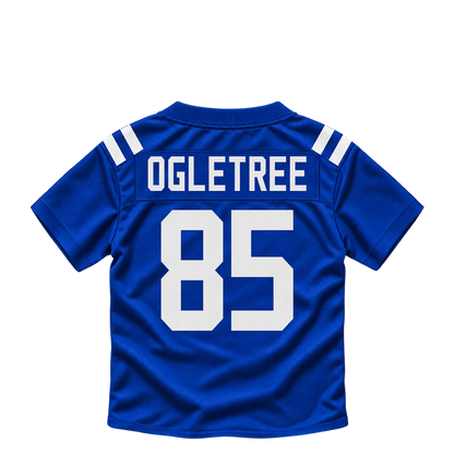 Indianapolis Colts jersey keychain — Drew Ogletree #85. Exact saved player artwork preview.