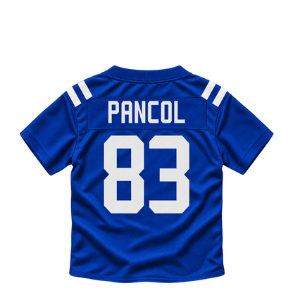 Indianapolis Colts jersey keychain — Eli Pancol #83. Exact saved player artwork preview.
