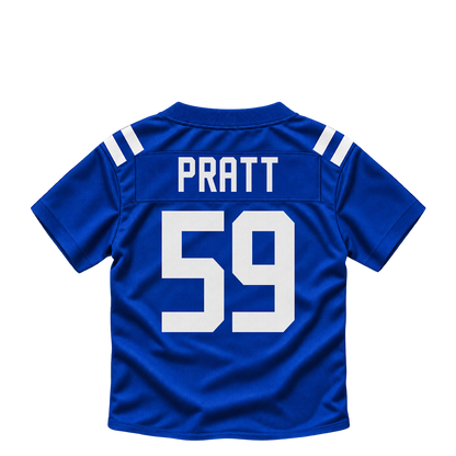 Indianapolis Colts jersey keychain — Germaine Pratt #59. Exact saved player artwork preview.