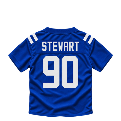 Indianapolis Colts jersey keychain — Grover Stewart #90. Exact saved player artwork preview.