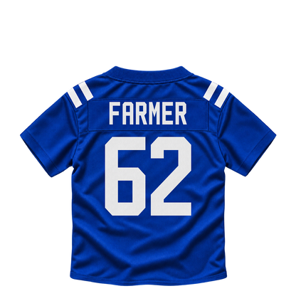 Indianapolis Colts jersey keychain — Jalen Farmer #62. Exact saved player artwork preview.