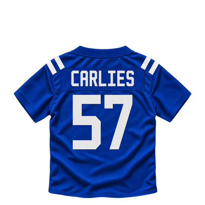 Indianapolis Colts jersey keychain — Jaylon Carlies #57. Exact saved player artwork preview.