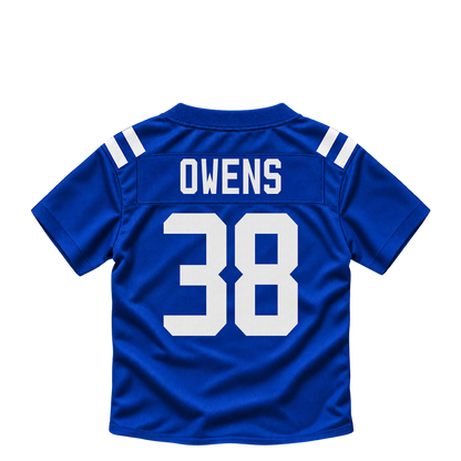 Indianapolis Colts jersey keychain — Jonathan Owens #38. Exact saved player artwork preview.