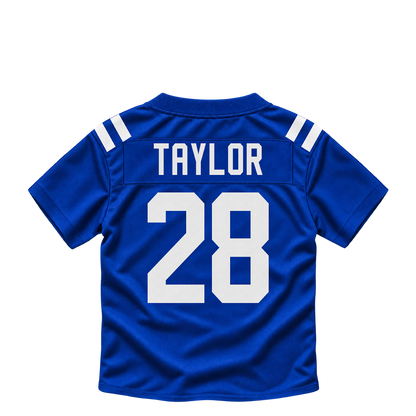 Indianapolis Colts jersey keychain — Jonathan Taylor #28. Exact saved player artwork preview.