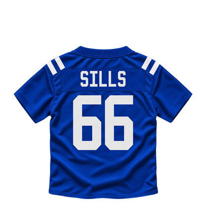 Indianapolis Colts jersey keychain — Josh Sills #66. Exact saved player artwork preview.