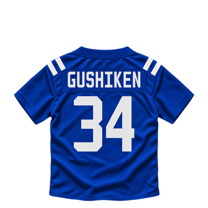 Indianapolis Colts jersey keychain — Kapena Gushiken #34. Exact saved player artwork preview.