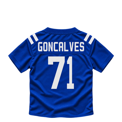 Indianapolis Colts jersey keychain — Matt Goncalves #71. Exact saved player artwork preview.