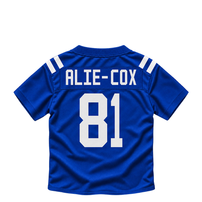 Indianapolis Colts jersey keychain — Mo Alie-Cox #81. Exact saved player artwork preview.