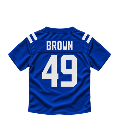 Indianapolis Colts jersey keychain — Pharaoh Brown #49. Exact saved player artwork preview.