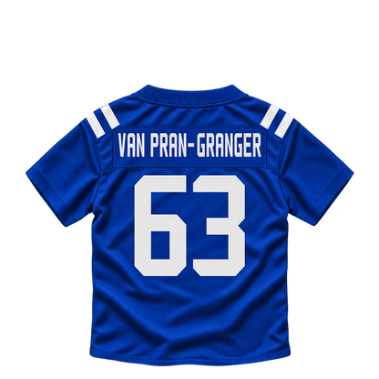 Indianapolis Colts jersey keychain — Sedrick Van Pran-Granger #63. Exact saved player artwork preview.