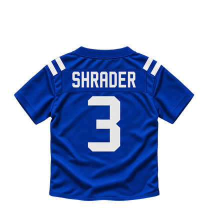 Indianapolis Colts jersey keychain — Spencer Shrader #3. Exact saved player artwork preview.