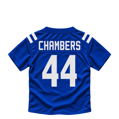Indianapolis Colts jersey keychain — Tahj Chambers #44. Exact saved player artwork preview.