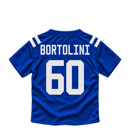 Indianapolis Colts jersey keychain — Tanor Bortolini #60. Exact saved player artwork preview.