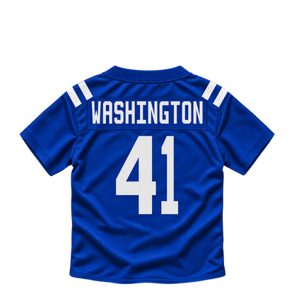 Indianapolis Colts jersey keychain — Trey Washington #41. Exact saved player artwork preview.